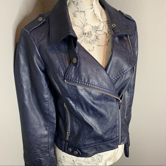 blanc noir Jackets & Blazers - Blanc Noir Vegan Leather Moto Jacket Navy Sz Small